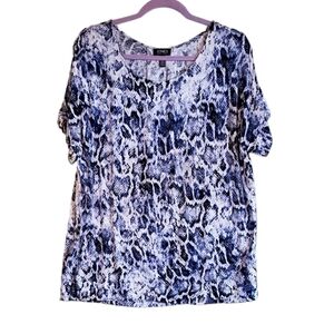 Jones‎ New York Abstract Print Blouse Tunic Top Cap Flutter Sleeve Large Women
